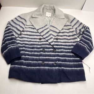 Avec Les Filles Stripe Double Breasted Peacoat Blue Grey Gray Jacket Medium NWOT